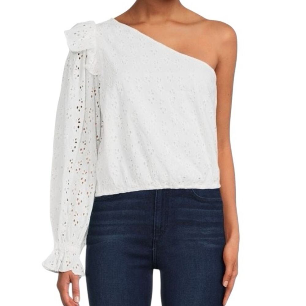 Cami NYC Ardana Eyelet White One Shoulder Blouse Top size large